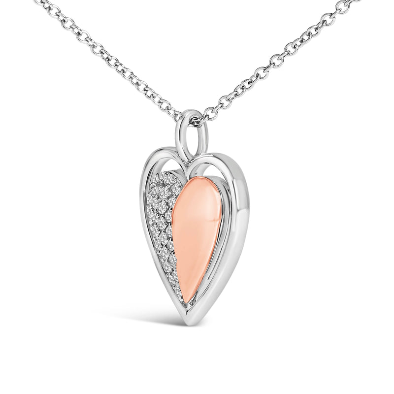 Bids.com 10K Rose Gold Plated Sterling Silver 1/5 Cttw Diamond Two-Tone Heart Pendant Necklace Necklaces White Smoke WhiteRose.Sterling Silver / 18