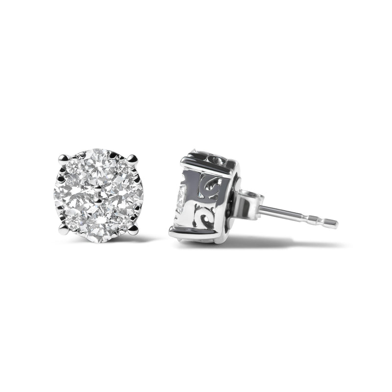 Bids.com 14K White Gold 2.00 Cttw Lab Grown Diamond Cluster Stud Earrings (G-H Color, VS1-VS2 Clarity) Earrings White Smoke White.Gold / 2