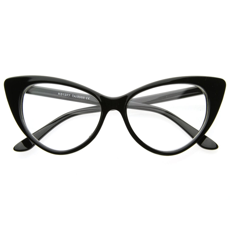 zeroUV 1950's Vintage Mod Fashion Cat Eye Clear Lens Glasses 8435 Glasses White Smoke Black