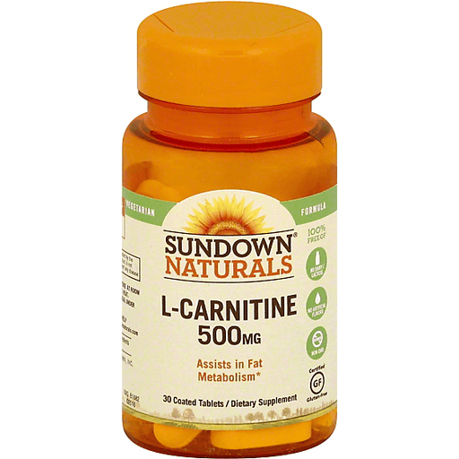 Sundown Naturals Sundown Naturals L-Carnitine, 500 Mg, Coated Tablets Vitamins & Supplements Dark Orange