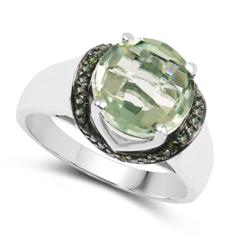 Bids.com 3.95 Carat Genuine Green Amethyst and Green Diamond .925 Sterling Silver Ring Rings White Smoke size 7.00,size 8.00,size 6.00,size 9.00