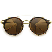zeroUV Vintage Dapper Steampunk Side Cover Round Sunglasses C083 Sunglasses White Smoke Tortoise Gold Brown