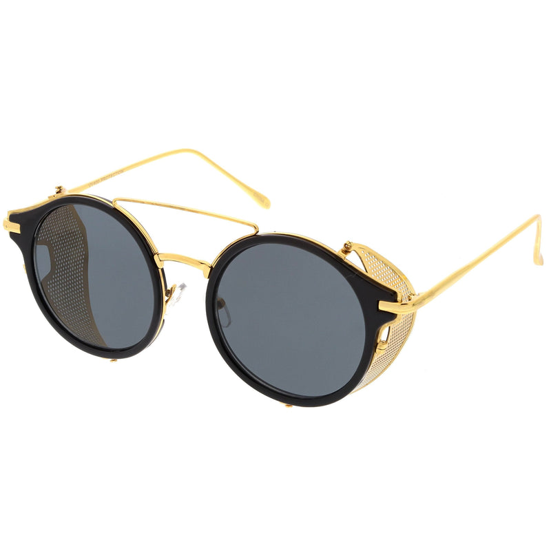 zeroUV Vintage Dapper Steampunk Side Cover Round Sunglasses C083 Sunglasses White Smoke Tortoise Gold Brown,Black Gold Smoke,Black Silver Smoke,Black Black Green