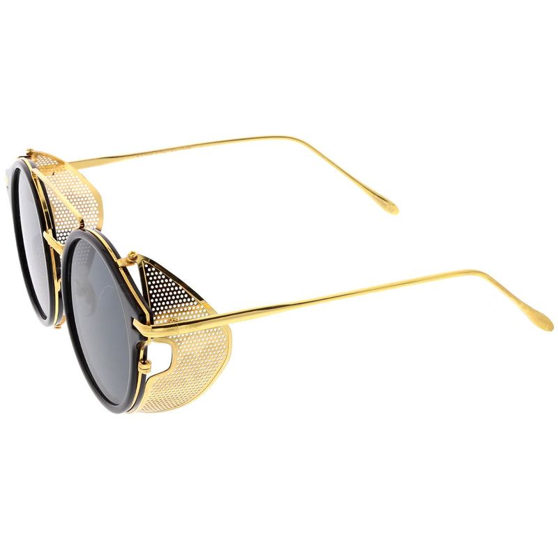 zeroUV Vintage Dapper Steampunk Side Cover Round Sunglasses C083 Sunglasses White Smoke Tortoise Gold Brown,Black Gold Smoke,Black Silver Smoke,Black Black Green