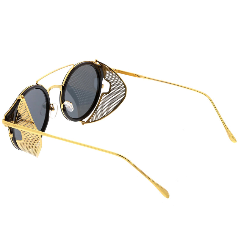 zeroUV Vintage Dapper Steampunk Side Cover Round Sunglasses C083 Sunglasses White Smoke Tortoise Gold Brown,Black Gold Smoke,Black Silver Smoke,Black Black Green