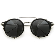 zeroUV Vintage Dapper Steampunk Side Cover Round Sunglasses C083 Sunglasses White Smoke Black Silver Smoke