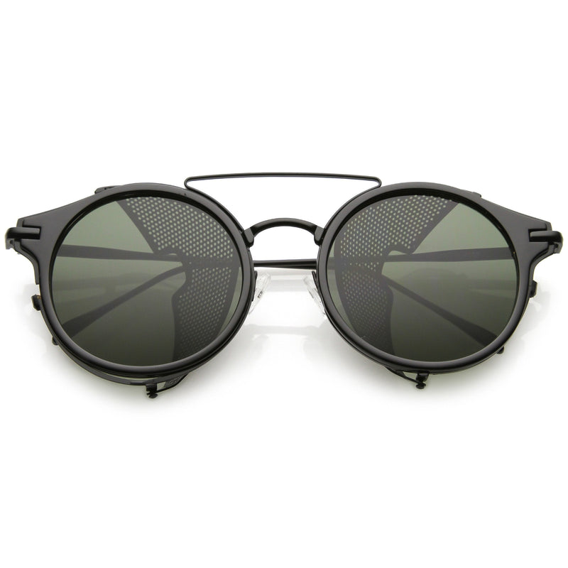 zeroUV Vintage Dapper Steampunk Side Cover Round Sunglasses C083 Sunglasses White Smoke Black Black Green