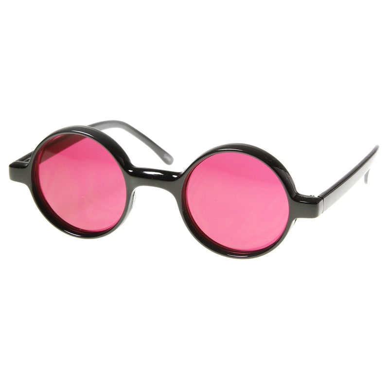zeroUV Small Retro Round Lennon Style Color Lens Sunglasses 8631 Sunglasses White Smoke Red