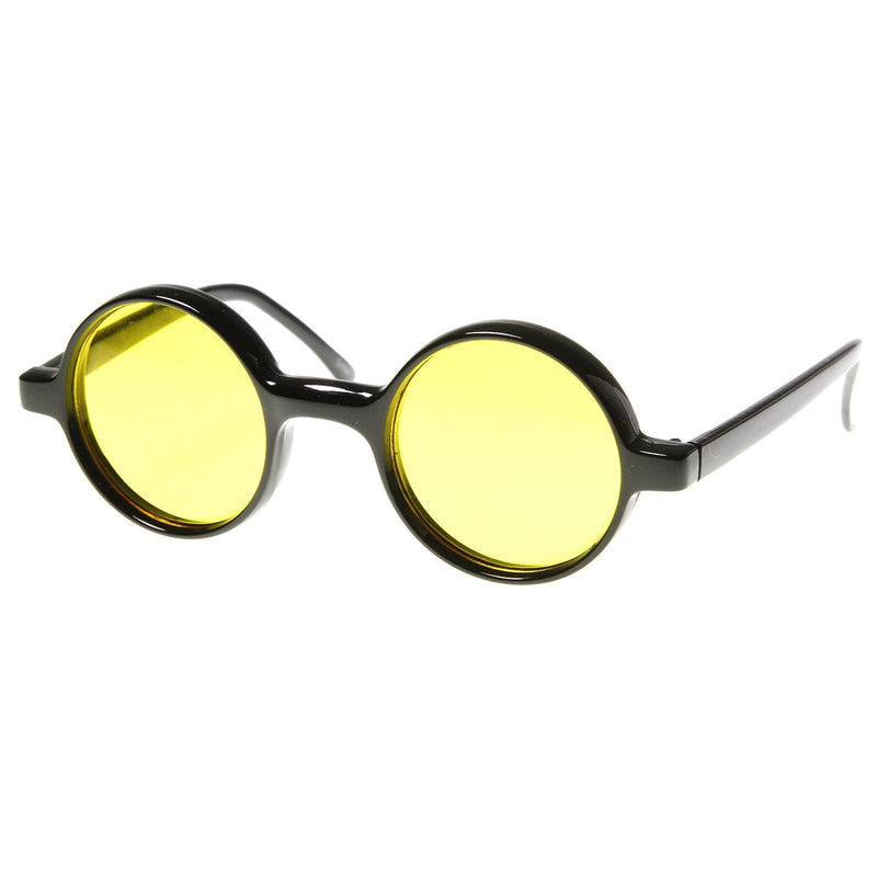 zeroUV Small Retro Round Lennon Style Color Lens Sunglasses 8631 Sunglasses White Smoke Yellow