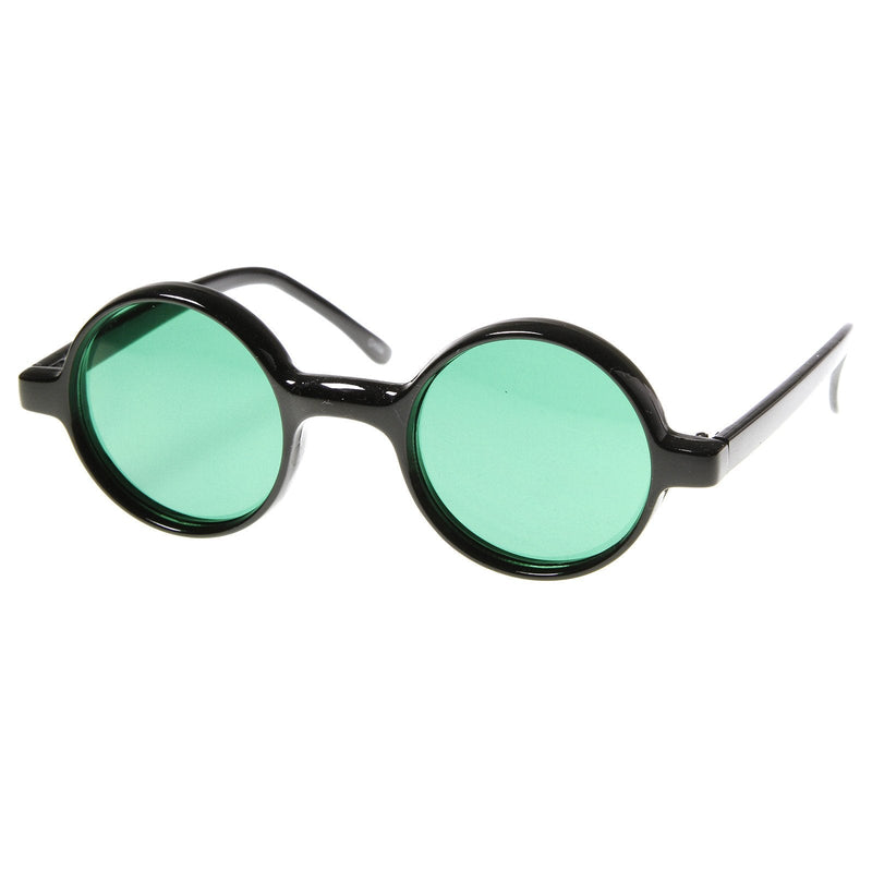 zeroUV Small Retro Round Lennon Style Color Lens Sunglasses 8631 Sunglasses White Smoke Green