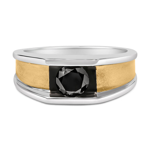 Bids.com Men's 14K Yellow Gold Plated Sterling Silver 1.0 Cttw Round Black Diamond Band Ring Rings White Smoke 10.5 / YellowWhiteBlack.Sterling Silver