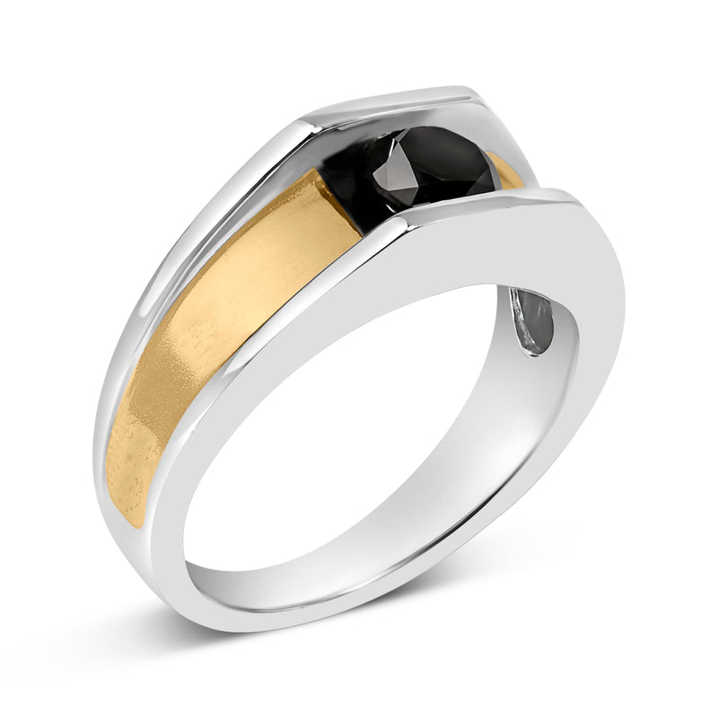 Bids.com Men's 14K Yellow Gold Plated Sterling Silver 1.0 Cttw Round Black Diamond Band Ring Rings White Smoke 10.5 / YellowWhiteBlack.Sterling Silver