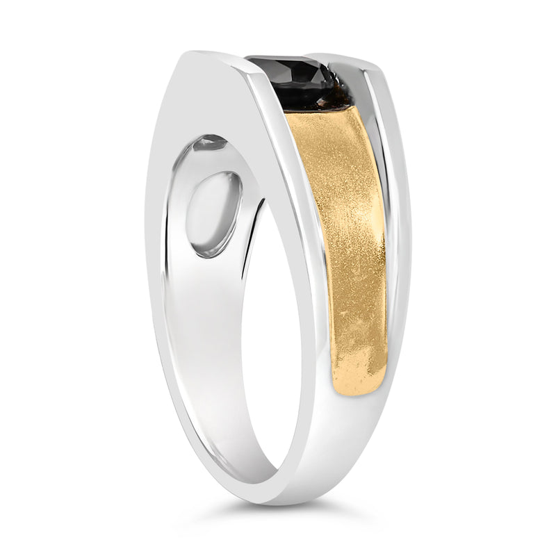 Bids.com Men's 14K Yellow Gold Plated Sterling Silver 1.0 Cttw Round Black Diamond Band Ring Rings White Smoke 10.5 / YellowWhiteBlack.Sterling Silver