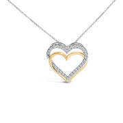 Bids.com 14K Yellow Gold Plated Sterling Silver 1.00 Cttw Diamond Double Heart Pendant Necklace Necklaces White Smoke YellowWhite.Sterling Silver / 18