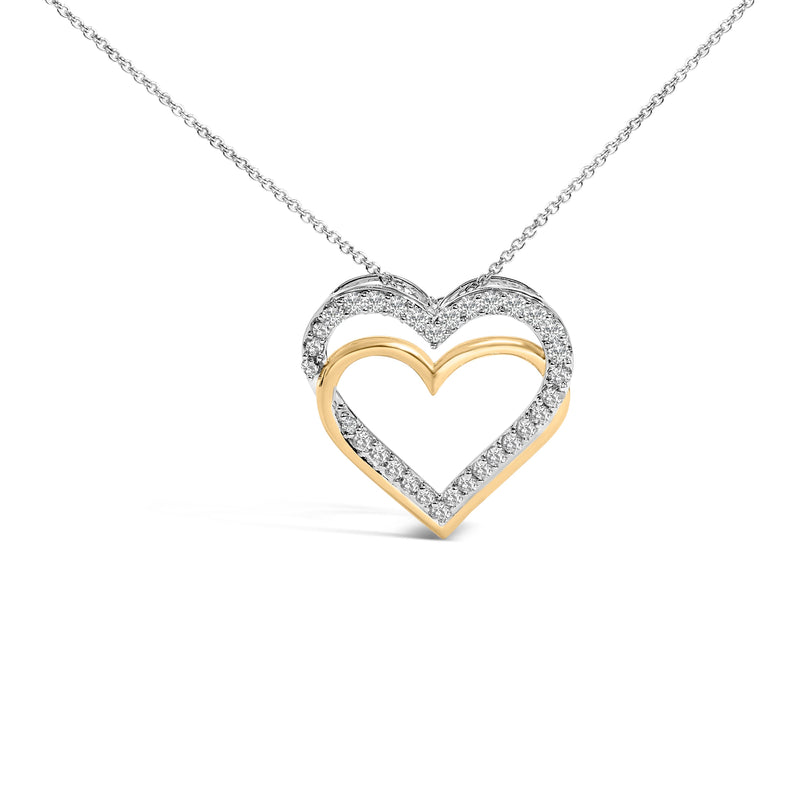 Bids.com 14K Yellow Gold Plated Sterling Silver 1.00 Cttw Diamond Double Heart Pendant Necklace Necklaces White Smoke YellowWhite.Sterling Silver / 18