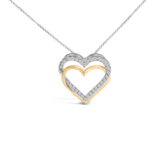 Bids.com 14K Yellow Gold Plated Sterling Silver 1.00 Cttw Diamond Double Heart Pendant Necklace Necklaces White Smoke YellowWhite.Sterling Silver / 18