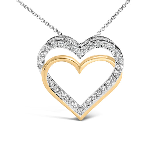 Bids.com 14K Yellow Gold Plated Sterling Silver 1.00 Cttw Diamond Double Heart Pendant Necklace Necklaces White Smoke YellowWhite.Sterling Silver / 18