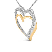 Bids.com 14K Yellow Gold Plated Sterling Silver 1.00 Cttw Diamond Double Heart Pendant Necklace Necklaces White Smoke YellowWhite.Sterling Silver / 18