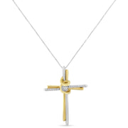 Bids.com 10K Two-Tone Yellow & White Gold Diamond-Accented Cross 18" Pendant Necklace (J-K Color, I2-I3 Clarity) Necklaces White Smoke YellowWhite.Gold / 18
