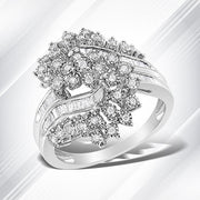 Bids.com 10K White Gold 1/2 Cttw Round and Baguette-Cut "S" Shaped Bypass Cocktail Ring (I-J Color, I1-I2 Clarity) - Size 7 Rings White Smoke 9 / White.Gold,8 / White.Gold,6 / White.Gold,7 / White.Gold