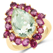 Bids.com 14K Yellow Gold Plated 7.21 Carat Genuine Green Amethyst and Rhodolite .925 Sterling Silver Ring Rings White Smoke size 6.00,size 7.00,size 8.00,size 5.00,size 9.00