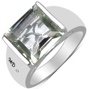 Bids.com 5.71 Carat Genuine Green Amethyst & White Diamond .925 Sterling Silver Ring Rings White Smoke size 8.00,size 6.00,size 7.00,size 9.00