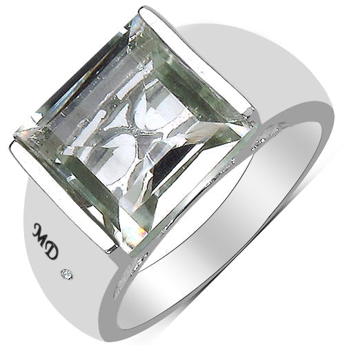 Bids.com 5.71 Carat Genuine Green Amethyst & White Diamond .925 Sterling Silver Ring Rings White Smoke size 8.00,size 6.00,size 7.00,size 9.00