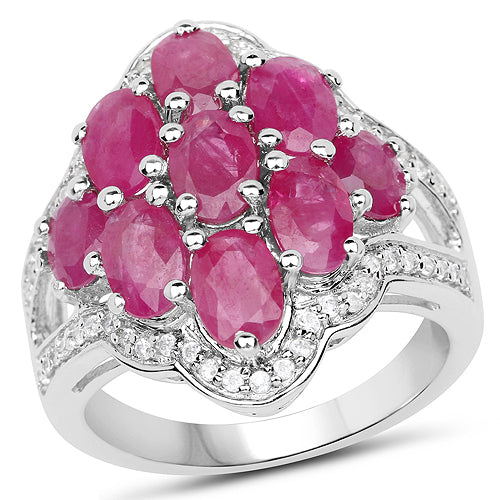Bids.com 4.72 Carat Genuine Ruby and White Zircon .925 Sterling Silver Ring Rings White Smoke size 6.00,size 7.00,size 8.00,size 5.00,size 9.00