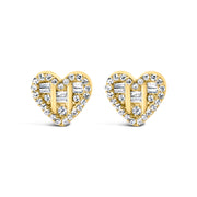 Bids.com 14K Yellow Gold Plated .925 Sterling Silver 1/2 Cttw Round and Baguette Diamond Composite Heart Shaped Stud Earring (I-J Color, SI2-I1 Clarity) Earrings White Smoke Yellow.Sterling Silver / 0.526,White.Sterling Silver / 0.526