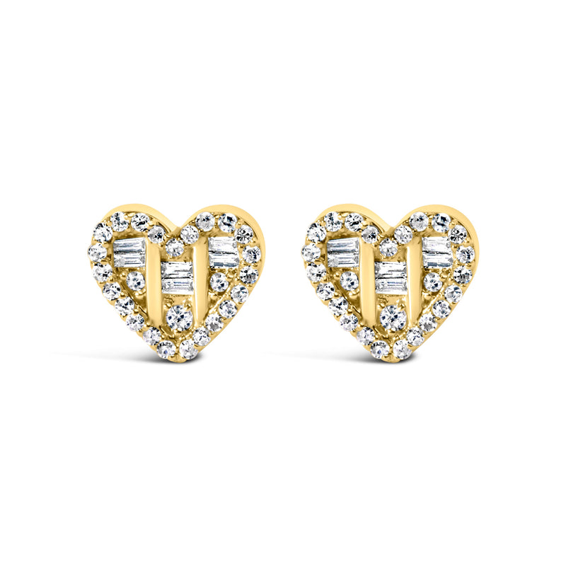 Bids.com 14K Yellow Gold Plated .925 Sterling Silver 1/2 Cttw Round and Baguette Diamond Composite Heart Shaped Stud Earring (I-J Color, SI2-I1 Clarity) Earrings White Smoke Yellow.Sterling Silver / 0.526,White.Sterling Silver / 0.526