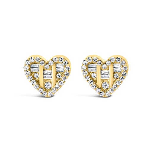 Bids.com 14K Yellow Gold Plated .925 Sterling Silver 1/2 Cttw Round and Baguette Diamond Composite Heart Shaped Stud Earring (I-J Color, SI2-I1 Clarity) Earrings White Smoke Yellow.Sterling Silver / 0.526,White.Sterling Silver / 0.526