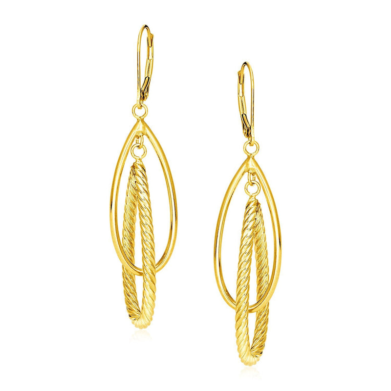 Bids.com 14k Yellow Gold Earrings with Shiny and Textured Teardrop Dangles Earrings White Smoke Yellow Gold