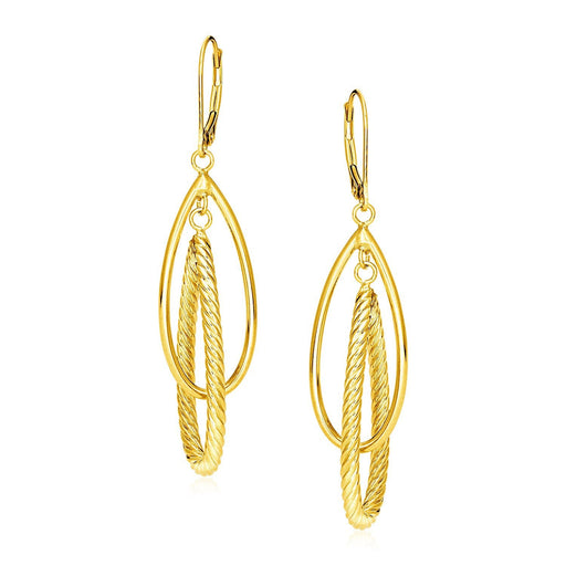 Bids.com 14k Yellow Gold Earrings with Shiny and Textured Teardrop Dangles Earrings White Smoke Yellow Gold
