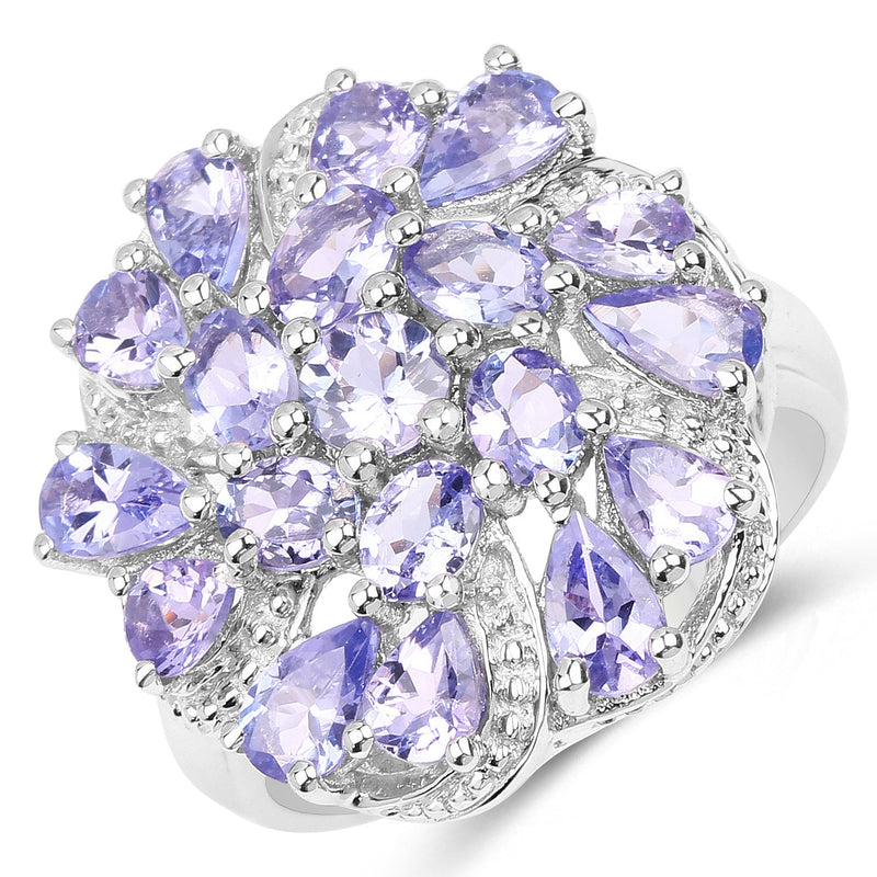 Bids.com 3.35 Carat Genuine Tanzanite .925 Sterling Silver Ring Rings White Smoke size 5.00,size 6.00,size 7.00,size 8.00,size 9.00,size 10.00
