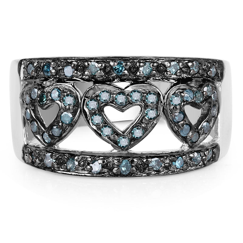 Bids.com 0.32 Carat Genuine Blue Diamond .925 Sterling Silver Ring Rings White Smoke size 6.00,size 7.00,size 8.00,size 9.00