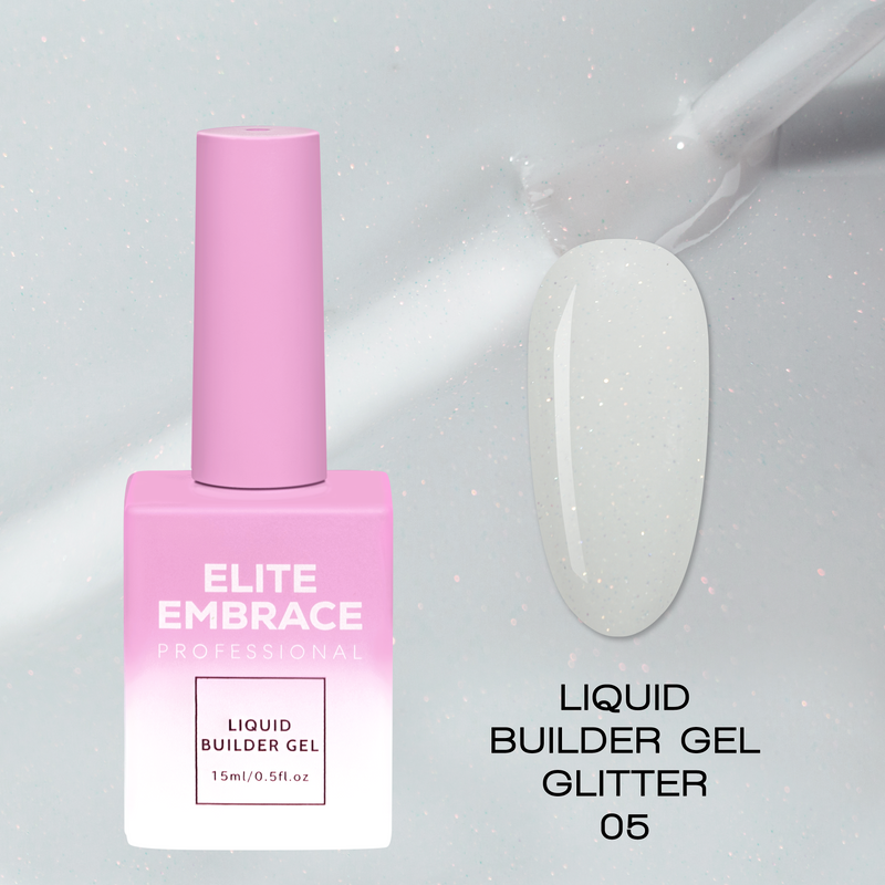 nbmsupply ELITE EMBRACE Professional Liquid Builder Gel Glitter 05 15ml ELBGG0515 Light Gray