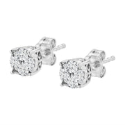Bids.com .925 Sterling Silver 1/2 cttw Prong Set Round-Cut Diamond Cluster Stud Earring (I-J Color, I2-I3 Clarity) Earrings White Smoke White.Sterling Silver / 0.5