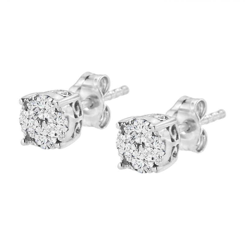 Bids.com .925 Sterling Silver 1/2 cttw Prong Set Round-Cut Diamond Cluster Stud Earring (I-J Color, I2-I3 Clarity) Earrings White Smoke White.Sterling Silver / 0.5