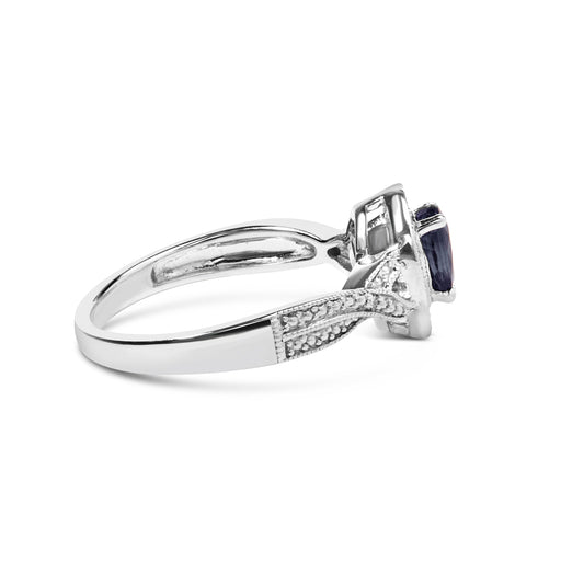 Bids.com .925 Sterling Silver 6x4mm Pear Sapphire Gemstone with Diamond Accent Fashion Halo Ring (H-I Color, SI1-SI2 Clarity) - Size 7 Rings White Smoke 0 / White.Sterling Silver,7 / White.Sterling Silver,8 / White.Sterling Silver,6 / White.Sterling Silver,6.5 / White.Sterling Silver