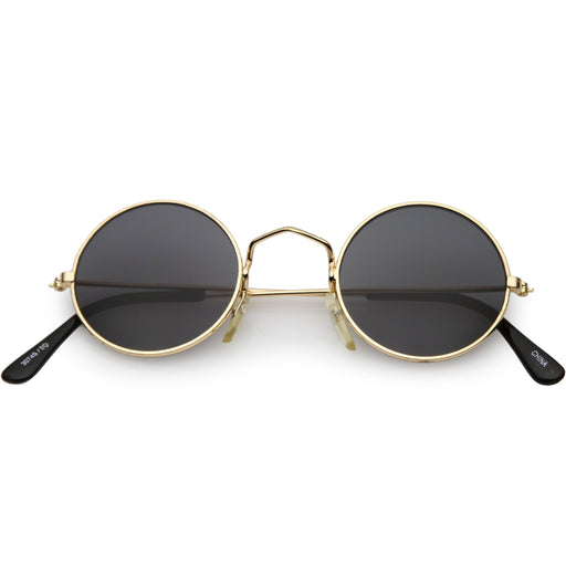 zeroUV Small Round Dapper True Vintage Metal Sunglasses C669 Sunglasses White Smoke Gold Smoke
