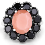 Bids.com 7.88 Carat Genuine Peach Moonstone and Black Spinel .925 Sterling Silver Ring Rings White Smoke size 8.00,size 9.00,size 6.00,size 7.00