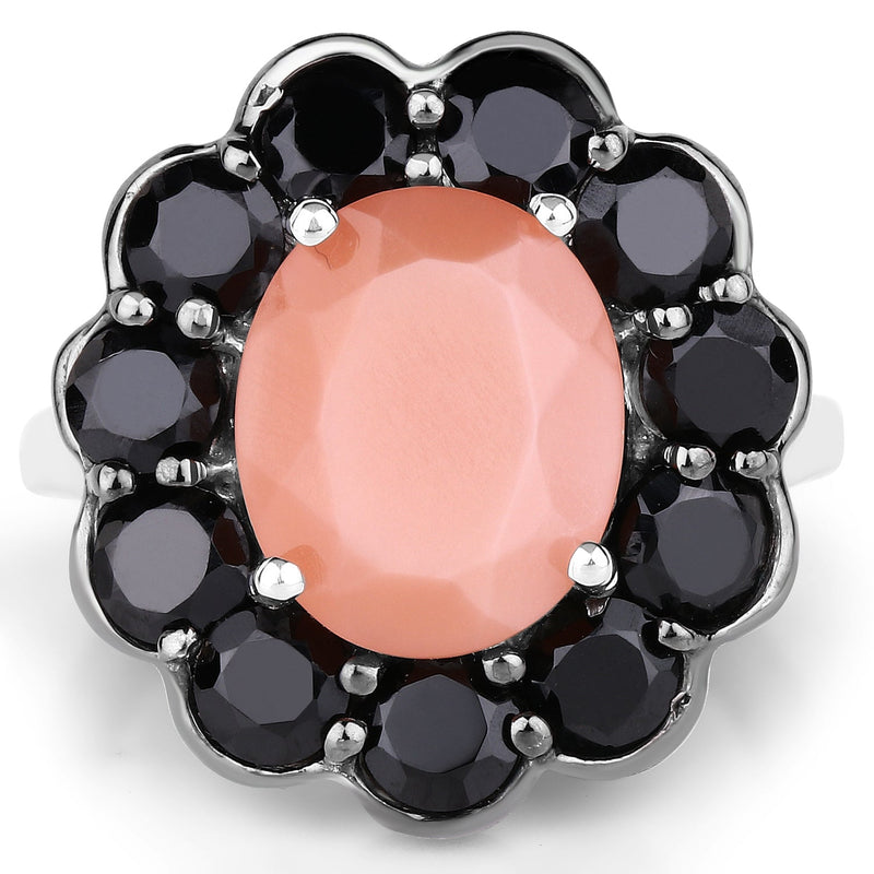 Bids.com 7.88 Carat Genuine Peach Moonstone and Black Spinel .925 Sterling Silver Ring Rings White Smoke size 8.00,size 9.00,size 6.00,size 7.00