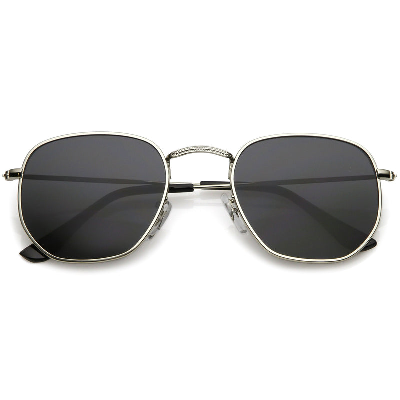 zeroUV Retro Modern Geometric Hexagon Frame Dapper Sunglasses C455 Sunglasses White Smoke Silver Smoke