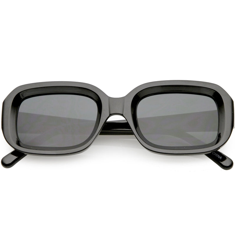 zeroUV Artistic Retro Modern Deep Rectangle Block Flat Lens Sunglasses C673 Sunglasses Dim Gray Shiny Black Smoke