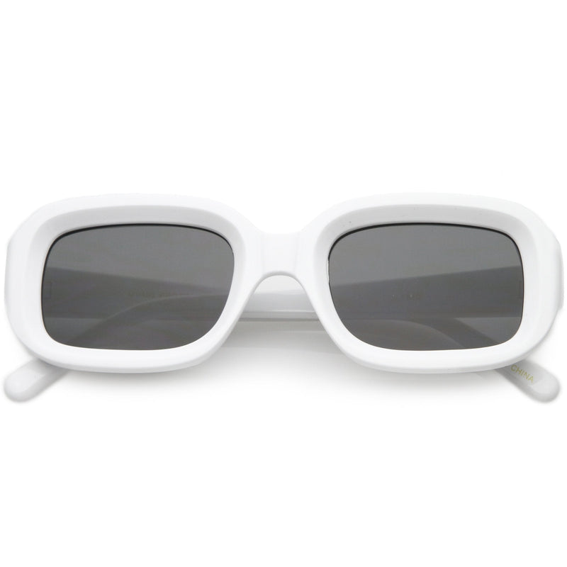 zeroUV Artistic Retro Modern Deep Rectangle Block Flat Lens Sunglasses C673 Sunglasses White Smoke Shiny White Smoke