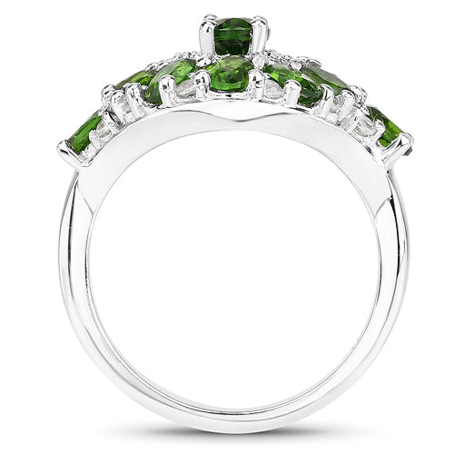 Bids.com 2.77 Carat Genuine Chrome Diopside and White Zircon .925 Sterling Silver Ring Rings White Smoke size 6.00,size 7.00,size 8.00,size 9.00
