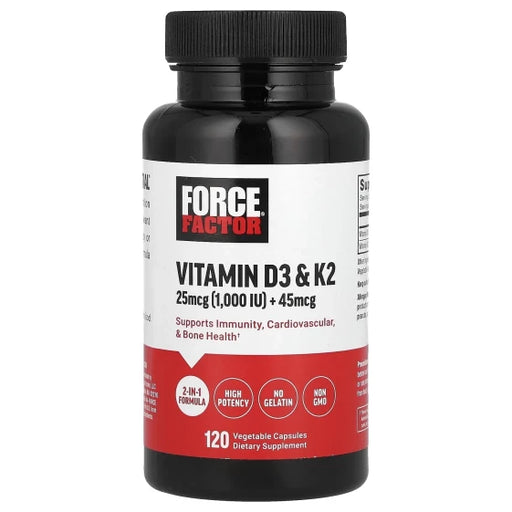 Force Factor Force Factor® Vitamin D3 & K2 – 120 Vegetable Capsules Vitamins & Supplements White Smoke