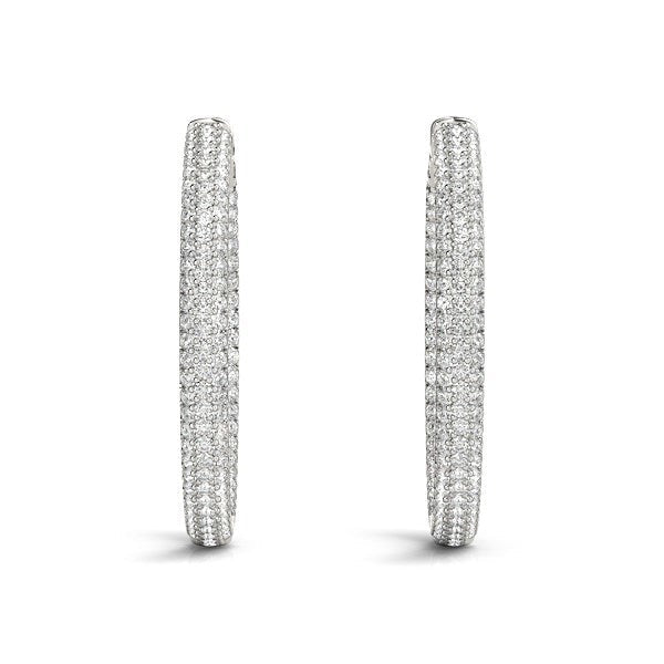 Bids.com 14k White Gold Two Row Pave Set Diamond Hoop Earrings (7 cttw) Earrings White Smoke White Gold