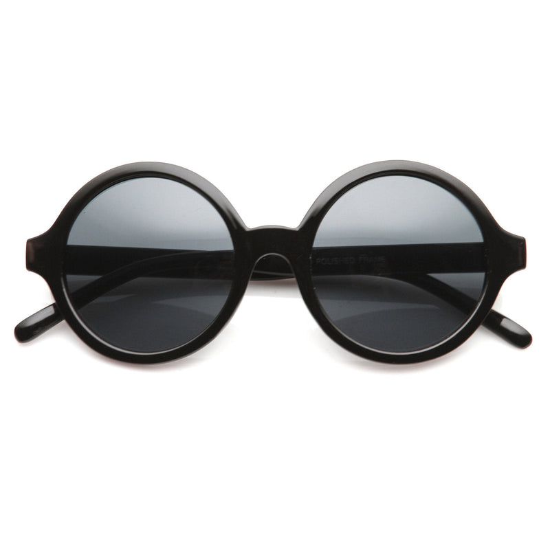zeroUV Retro Sleek Large Round Fashion Sunglasses 8704 Sunglasses White Smoke Solid Black