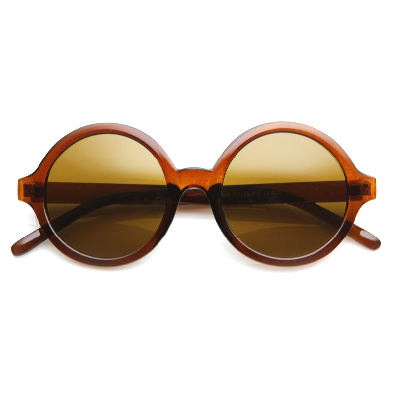 zeroUV Retro Sleek Large Round Fashion Sunglasses 8704 Sunglasses White Smoke Brown